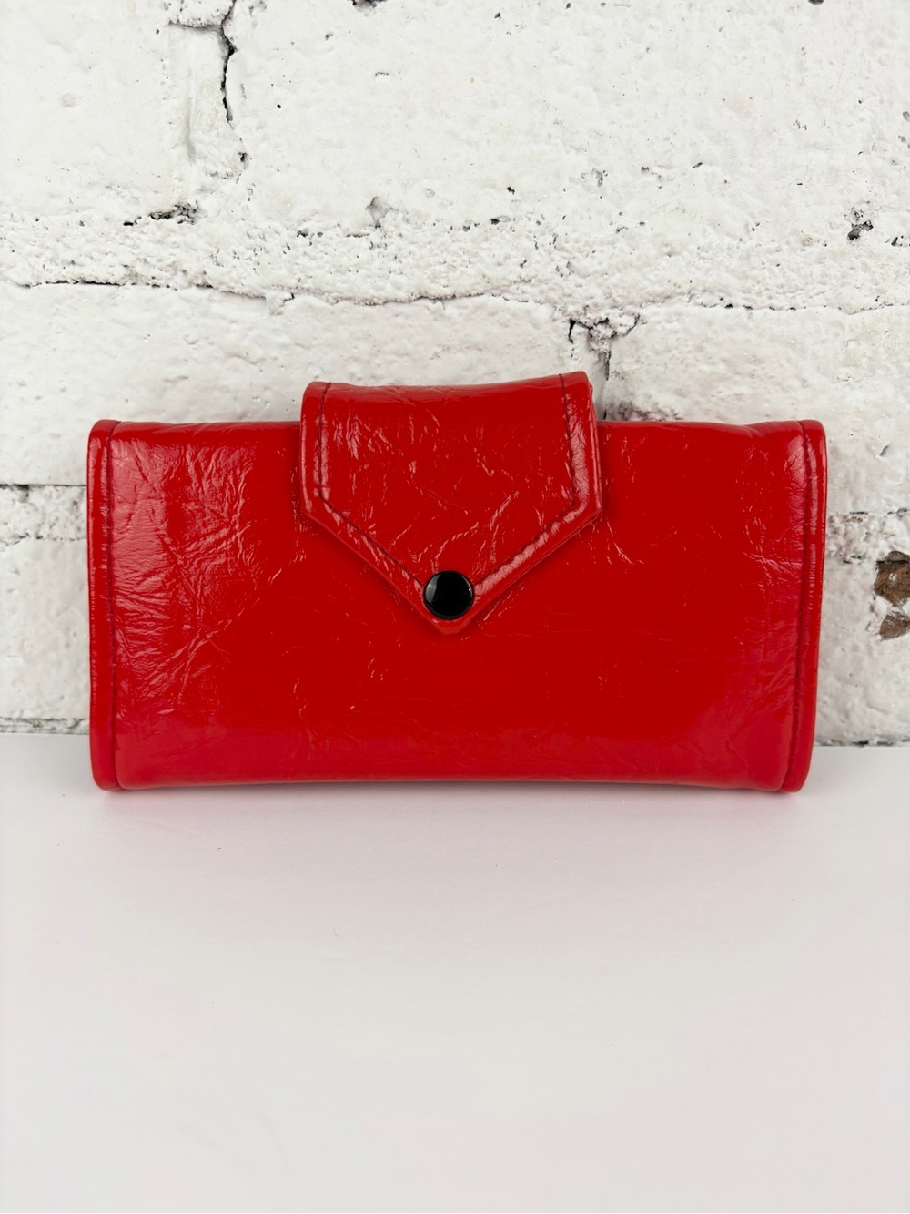 Vintage 80s Red Patent Nylon Wallet Handmade Metal Zip Wallet